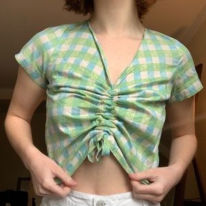 plaid ruched top